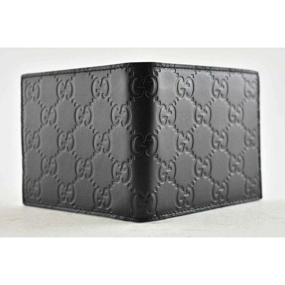 Gucci Signature Black Leather Monogram GG Logo Credit Card Holder Bifold Wallet